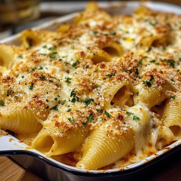 Creamy Cajun chicken stuffed shells topped with cheese and herbs