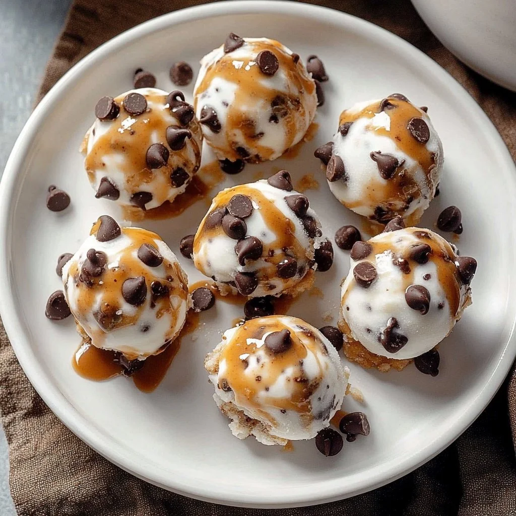 Frozen Greek yogurt bites with peanut butter and chocolate chips