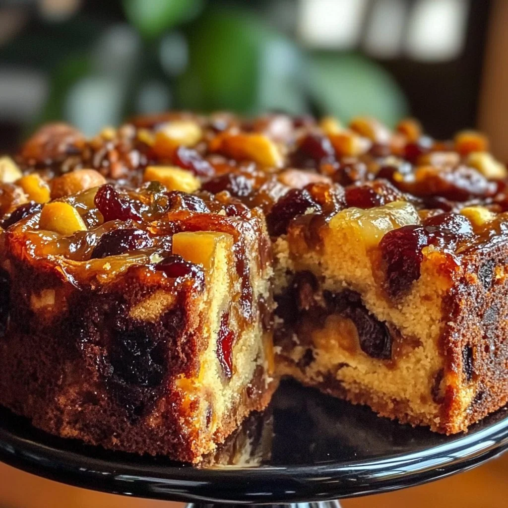 Heavenly Moist Fruitcake with vibrant fruits and rich texture, perfect for festive celebrations.