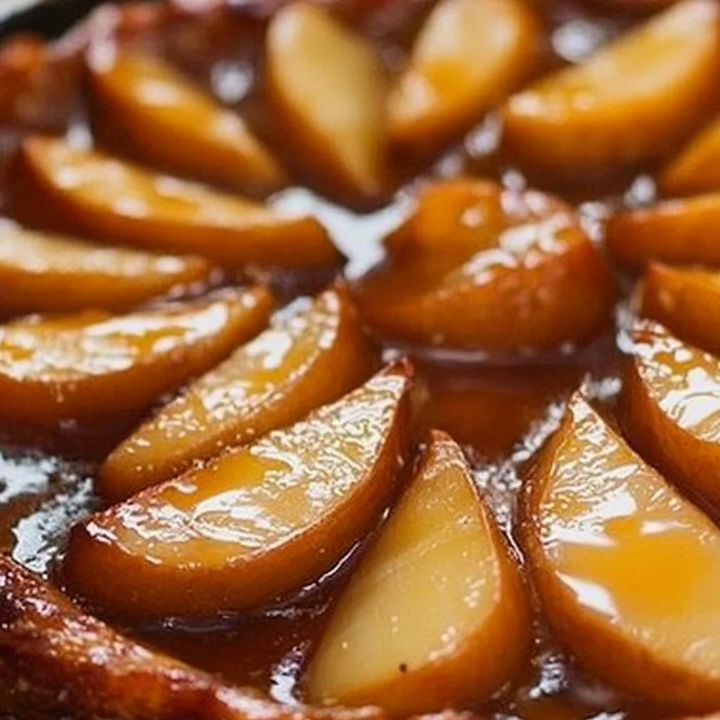 Delicious Maple-Pear Tarte Tatin with caramelized pears and maple syrup glaze