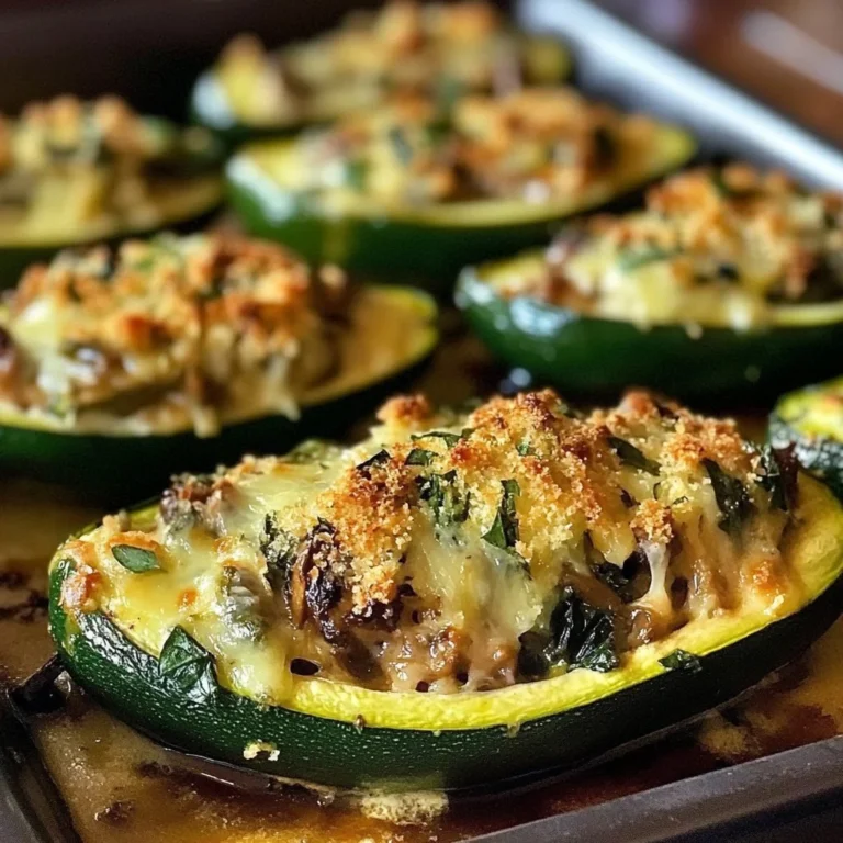 Spinach, mushroom, and ricotta stuffed zucchini topped with herbs.