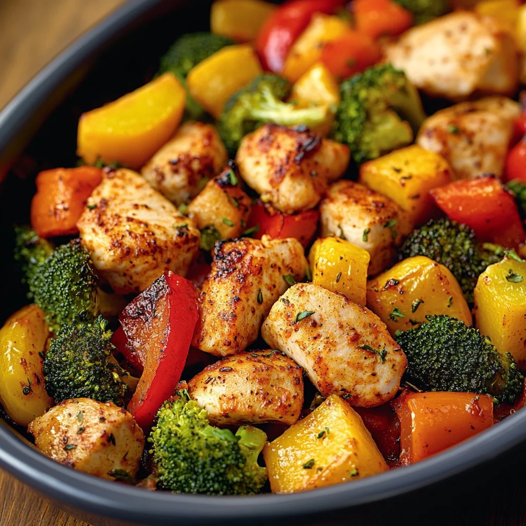 Delicious air fryer chicken served with colorful vegetables for a healthy meal