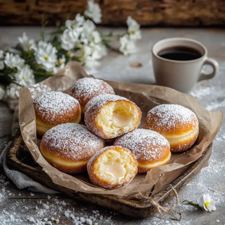 Authentic Italian cream-filled bomboloni pastries dusted with powdered sugar