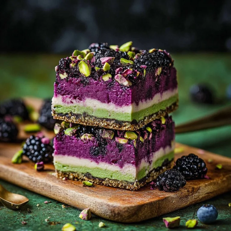Delicious Blackberry Pistachio Dream Bars with fresh blackberries and chopped pistachios.