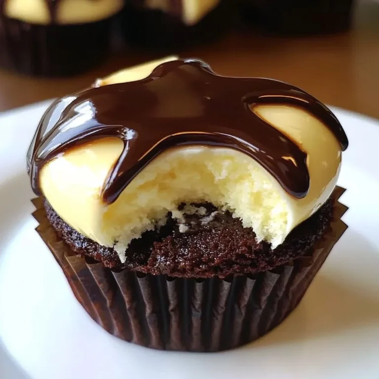 Delicious Boston Cream Pie Cupcakes topped with chocolate glaze and vanilla cream filling