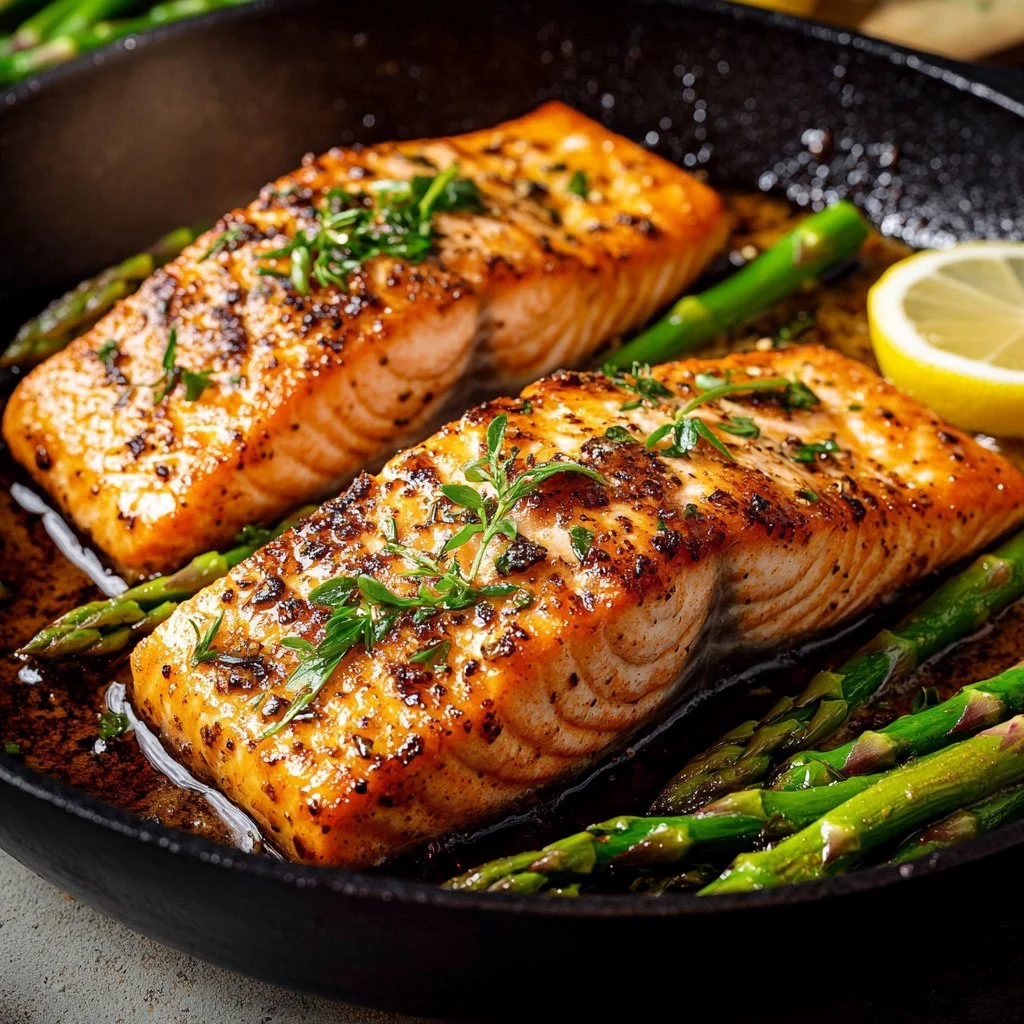 Delicious Cajun Honey Butter Salmon plated with herbs and spices