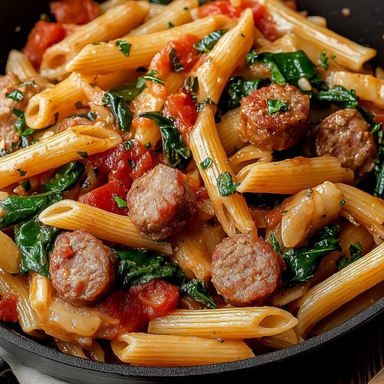 Delicious Cajun Sausage Pasta served with fresh herbs and spices.
