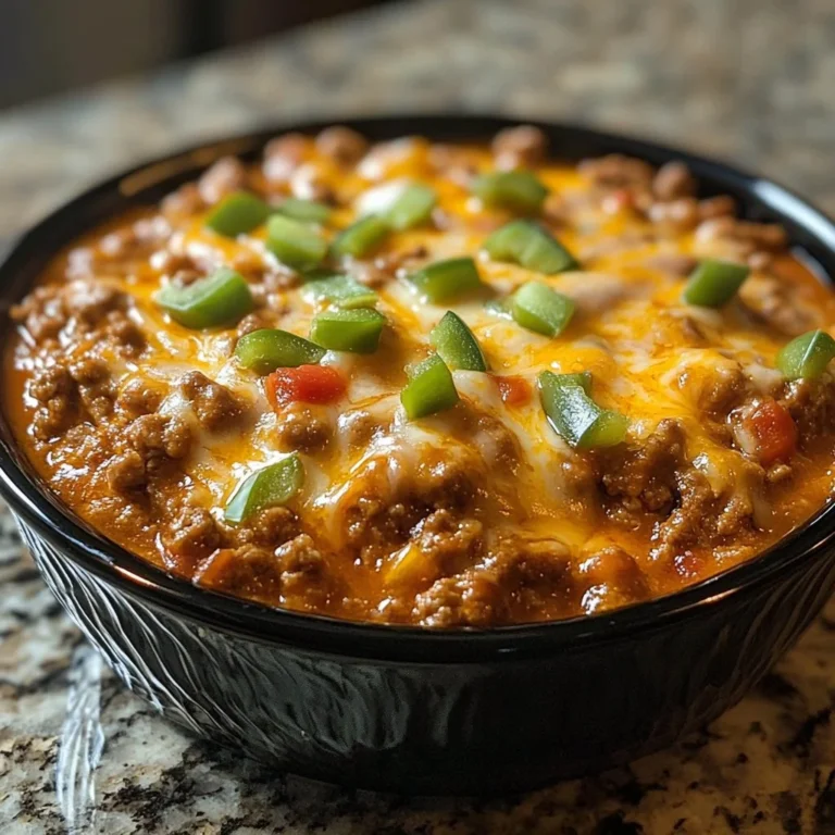 Cheesy Ground Beef Enchilada Chili in a bowl garnished with fresh herbs