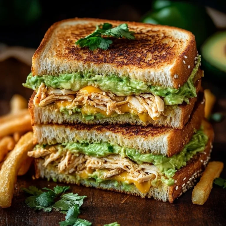 Chicken Avocado Melt Sandwich with chicken, avocado, and cheese on toasted bread