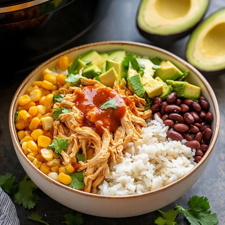 Delicious chicken burrito bowl topped with fresh ingredients and vibrant colors.
