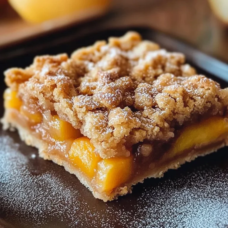 Delicious Cinnamon Peach Crumble Bars on a white plate