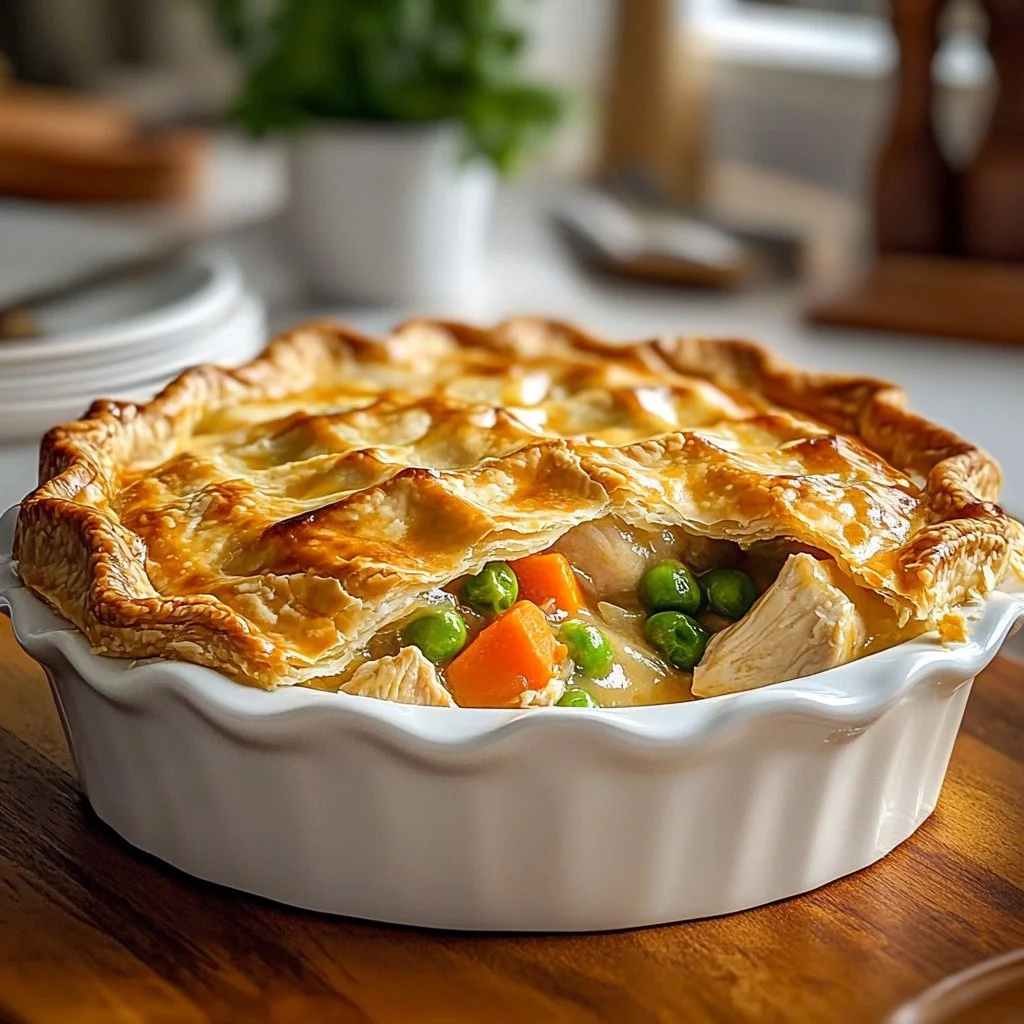 Delicious homemade chicken pot pie with flaky crust and savory filling.