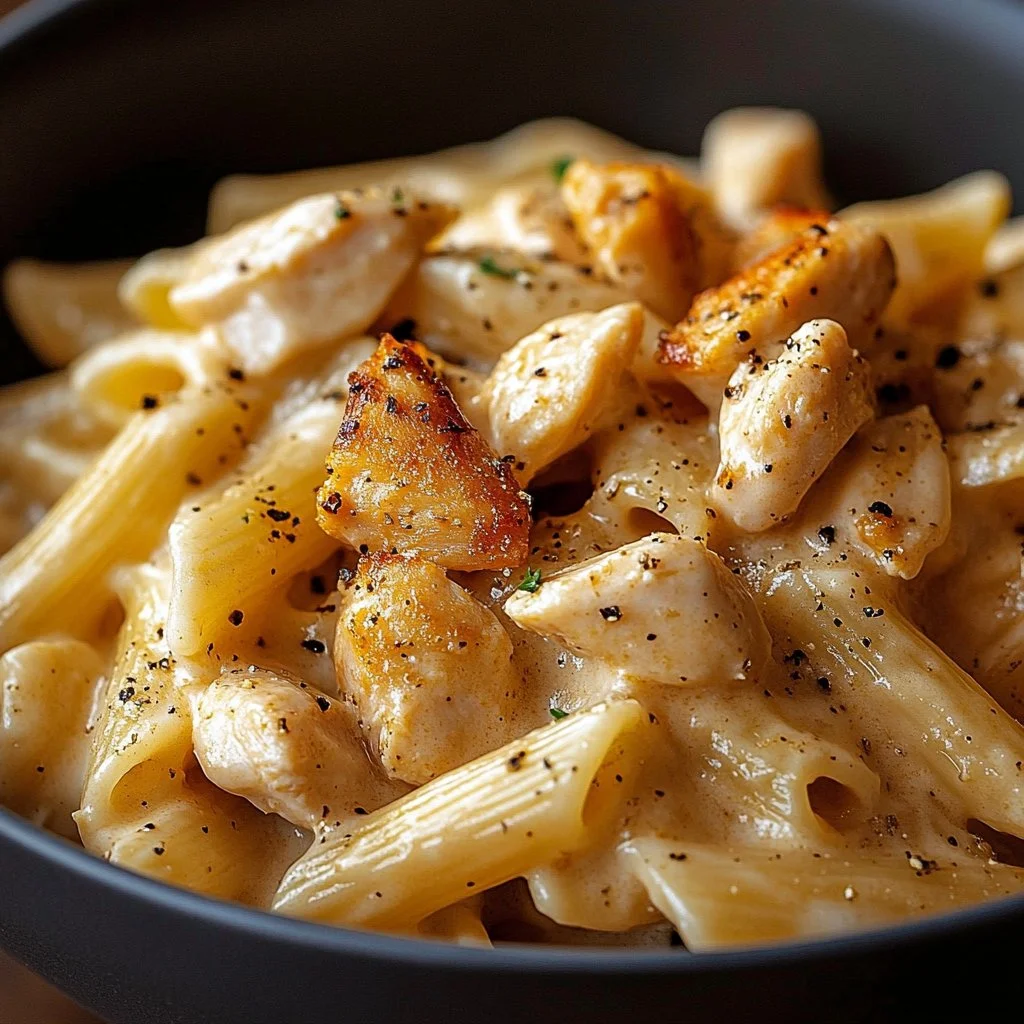 Creamy Cajun chicken pasta dish with vibrant colors and rich sauce.