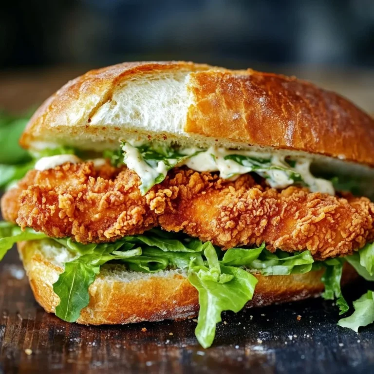 Crispy Chicken Caesar Sandwich with lettuce and dressing on a rustic table