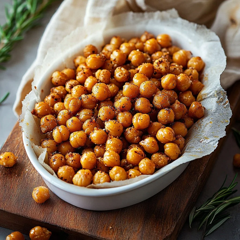 Bowl of crispy roasted chickpeas, a healthy snack option.