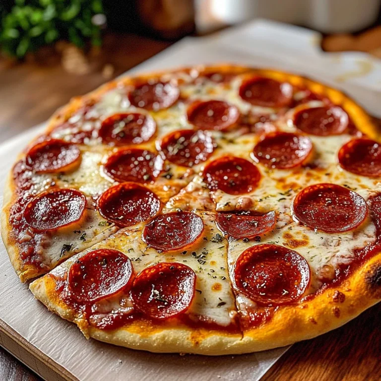 Homemade pepperoni pizza fresh out of the oven with melted cheese and toppings