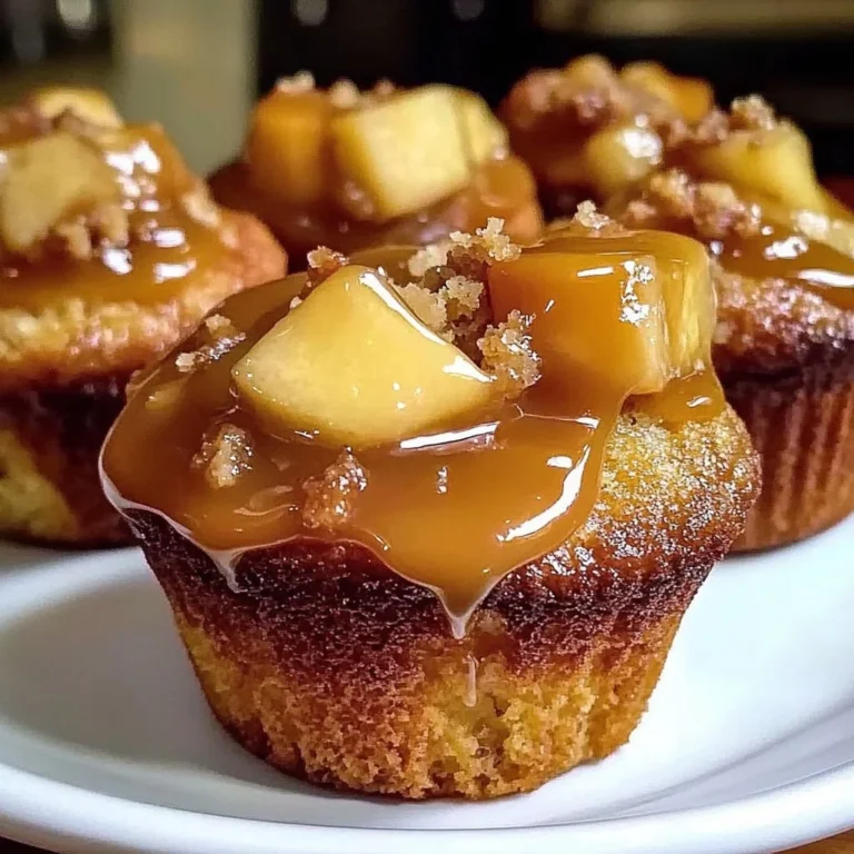 Delicious gooey caramel apple buttermilk muffins topped with caramel drizzle.