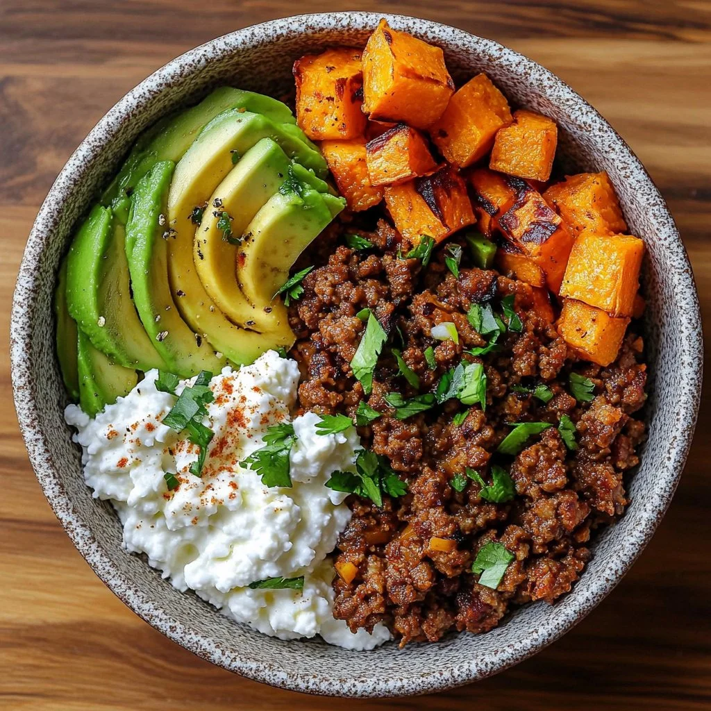 Ground Beef Hot Honey Bowl with vibrant vegetables and drizzled hot honey
