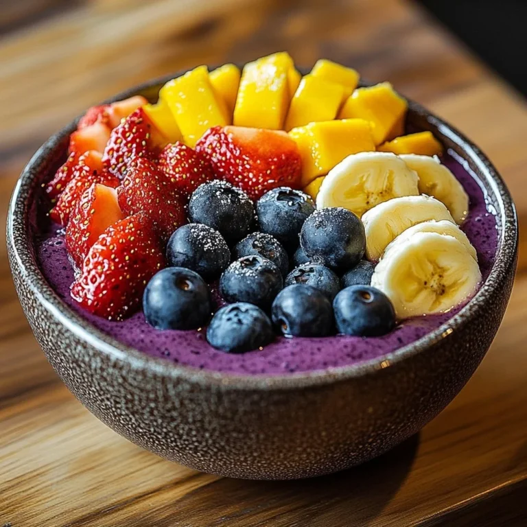 A colorful and nutritious healthy acai bowl topped with fruits and granola.