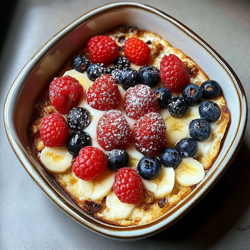 High protein pancake bowl topped with fruits and nuts for a nutritious meal