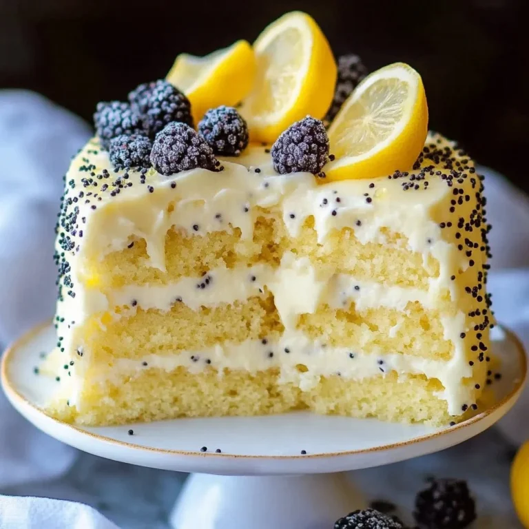 Homemade lemon poppy seed cake with a slice cut out on a plate