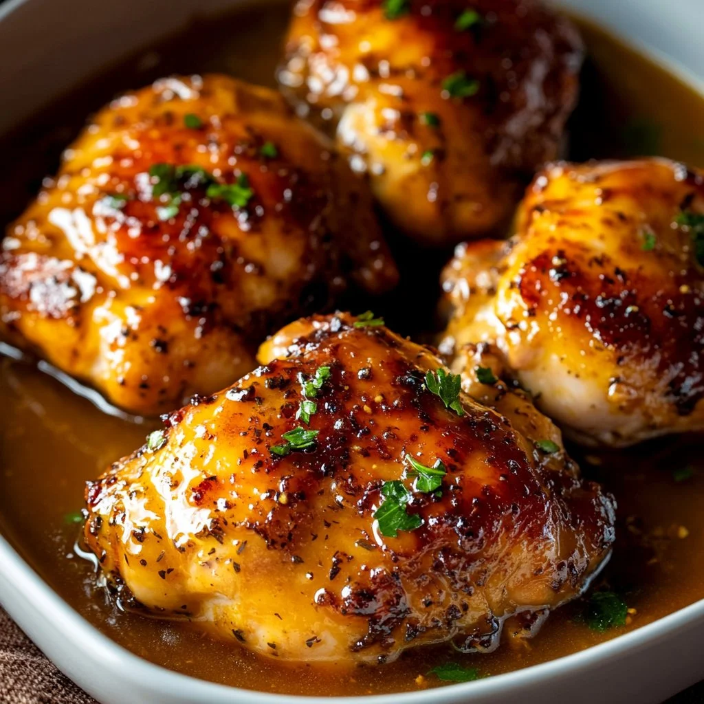 Delicious plate of Honey Mustard Chicken garnished with herbs