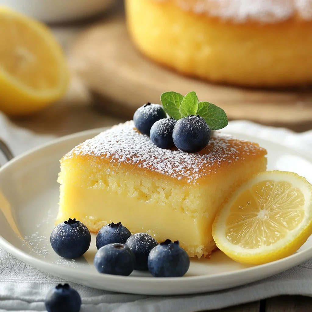 Delicious Lemon Custard Cake with a creamy lemon filling and vibrant yellow frosting