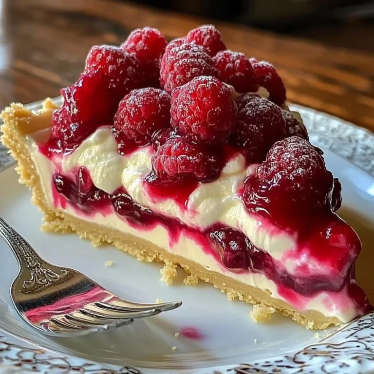 Layered lemon raspberry pie on a plate garnished with fresh raspberries