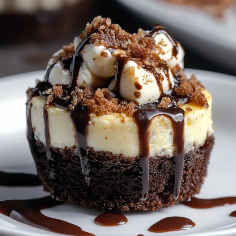 Loaded brownie cheesecake cups topped with chocolate and cream.
