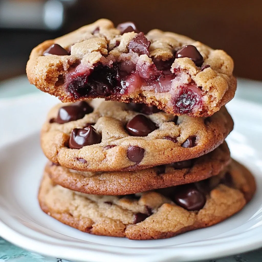Maraschino Cherry Chocolate Chip Cookies on a plate, perfect for dessert