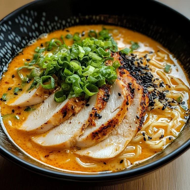 Bowl of Marry Me Chicken Ramen topped with fresh herbs and spices