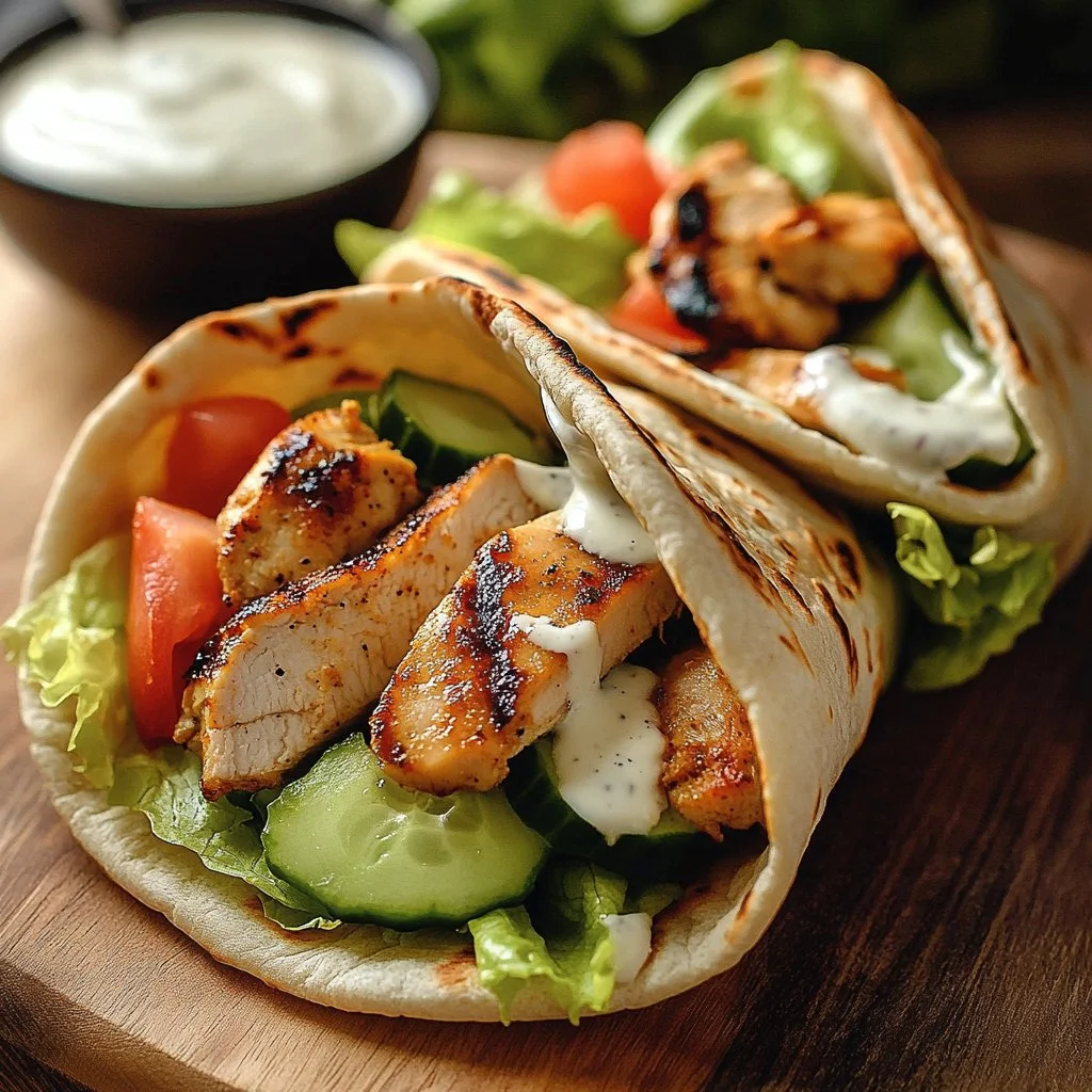 Mediterranean chicken gyros served with creamy feta tzatziki sauce