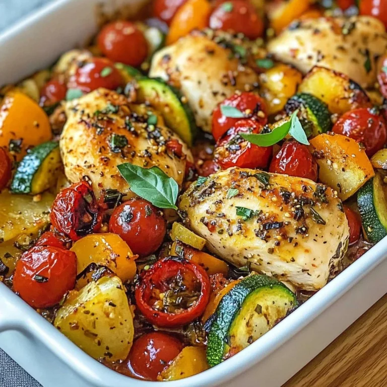 Healthy Mediterranean Chicken Zucchini Bake served in a baking dish