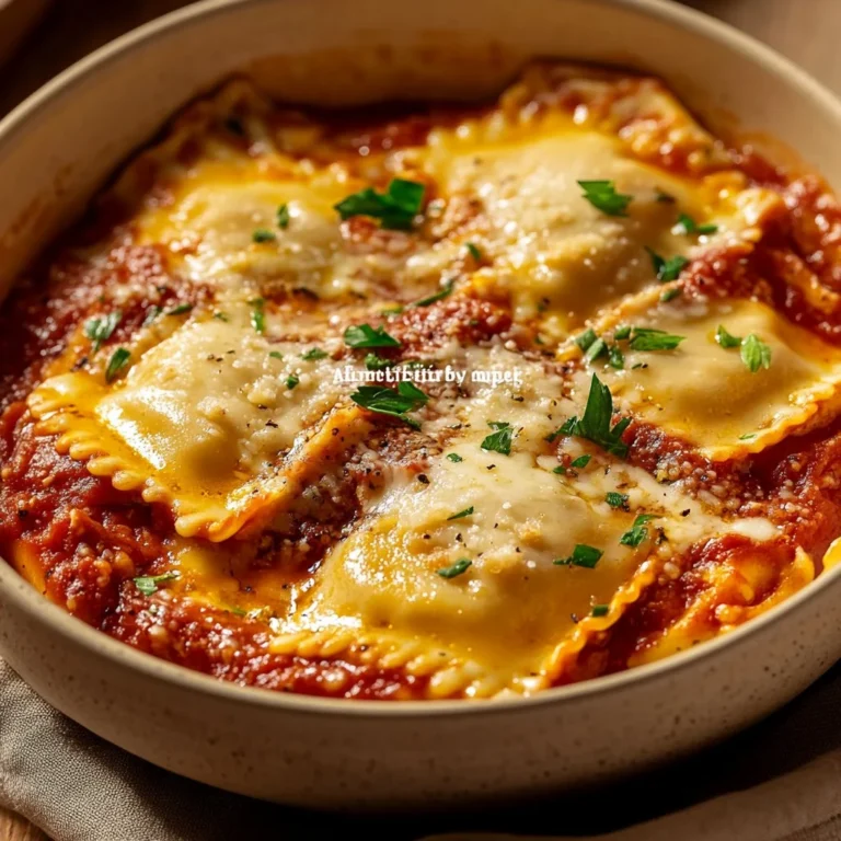 Delicious Million Dollar Ravioli Bake topped with cheese and herbs