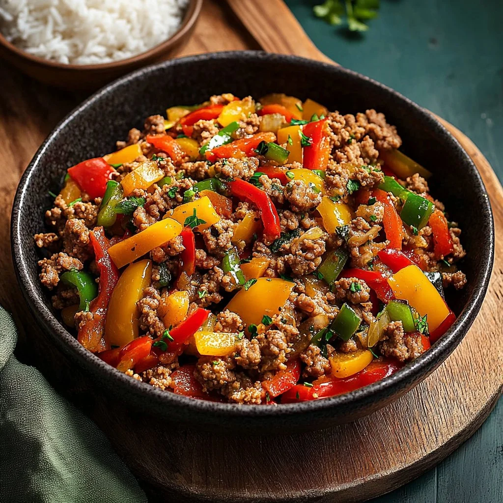 Delicious ground turkey and peppers dish served in a bowl for dinner