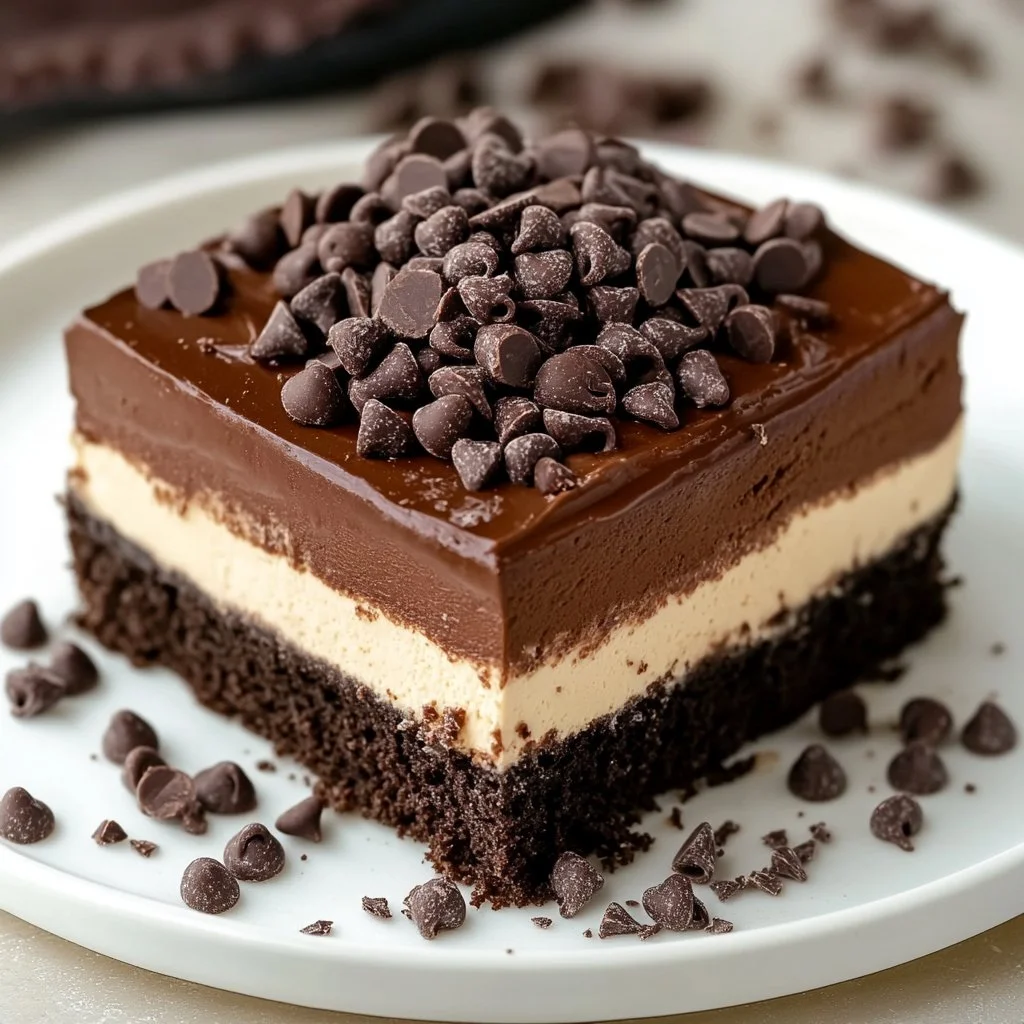 Delicious no bake chocolate dessert served in a stylish dish