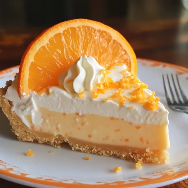 No-Bake Orange Creamsicle Pie topped with whipped cream and orange zest