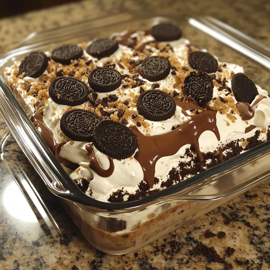 Oreo Nutella Lasagna layers with Oreos, Nutella, and creamy filling