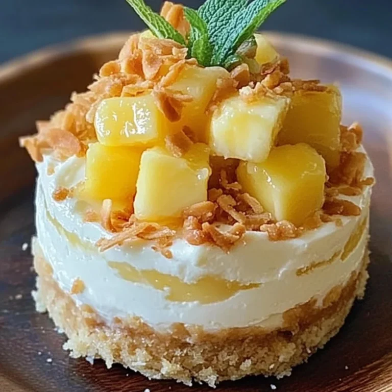Pineapple Coconut Cheesecake Minis topped with tropical pineapple and coconut flavors
