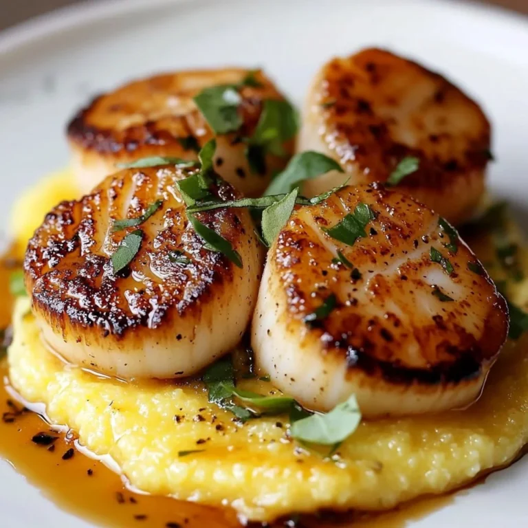 Delicious scallops with herb brown butter atop creamy polenta.