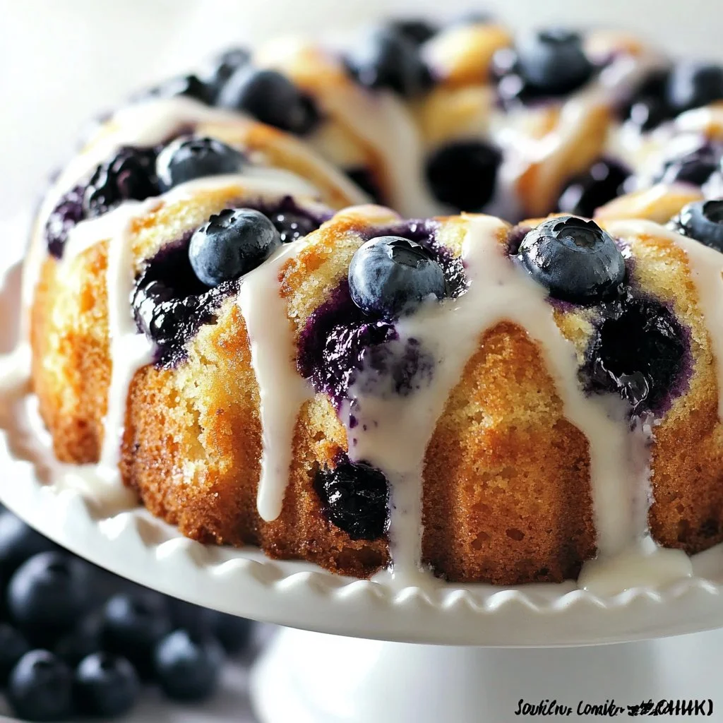 Sour cream blueberry coffee cake with fresh blueberries and a crumbly topping