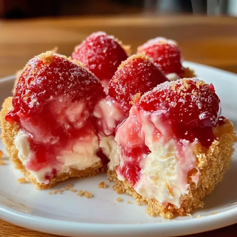 Strawberry cheesecake crunch bites on a plate topped with fresh strawberries