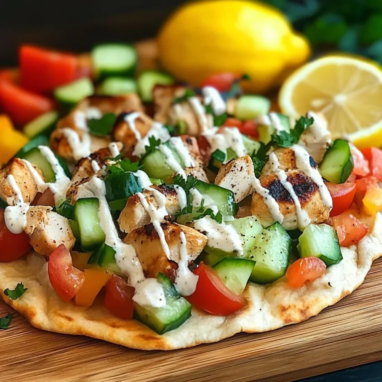 Tzatziki Chicken and Veggie Naan Pizza topped with fresh ingredients