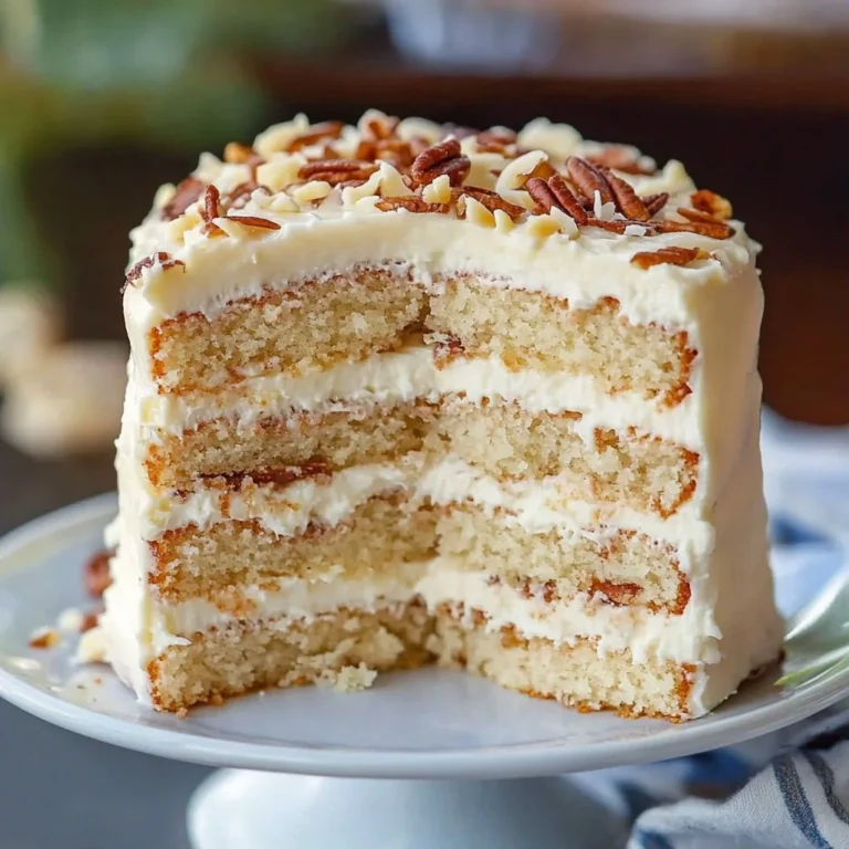 Slice of White German Chocolate Cake with coconut and pecan filling