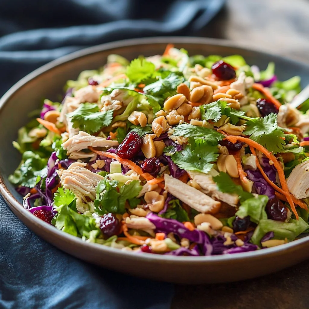 Whole30 Chinese chicken salad with dates showcasing vibrant colors and fresh ingredients.