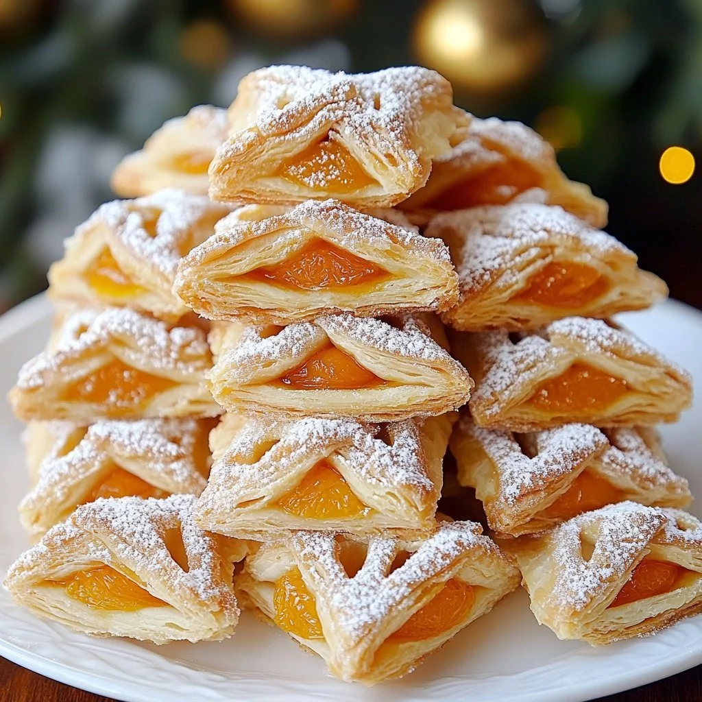 Polish kolaczki cookies filled with apricot jam on a decorative plate.