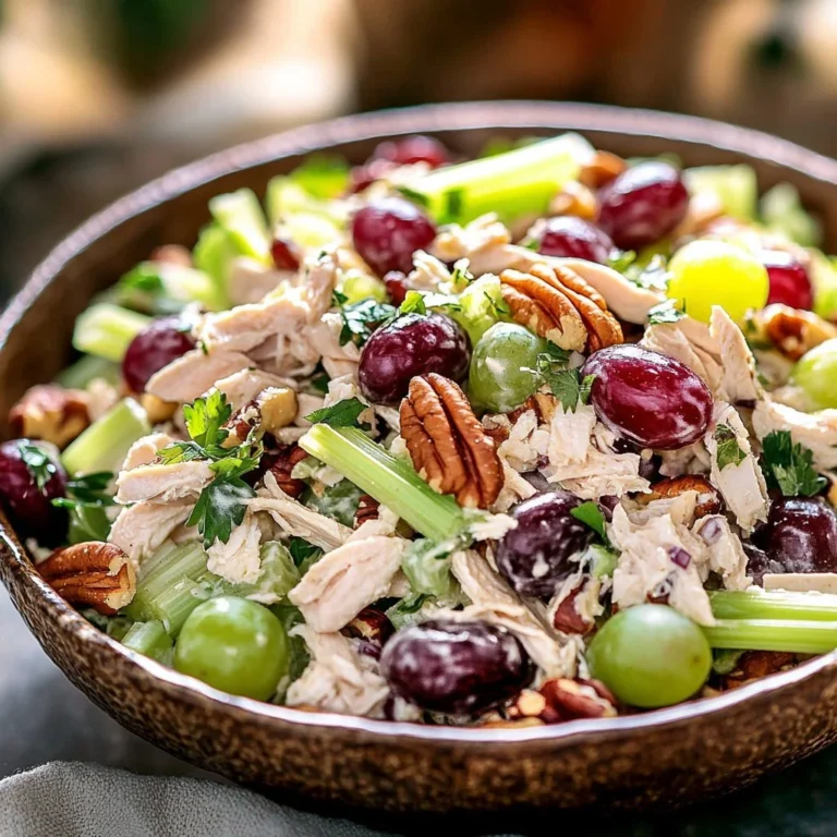 Chicken salad with grapes and pecans served in a bowl