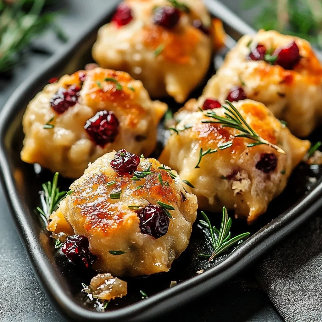 Delicious cranberry and turkey stuffing balls served on a festive plate