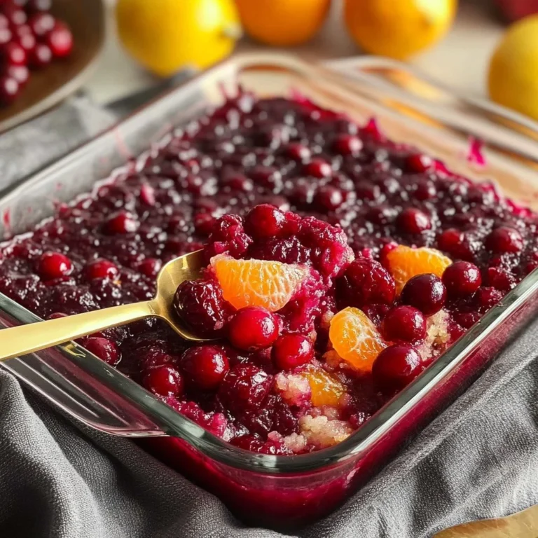 Deliciously vibrant Cranberry Jello Salad served in a festive dish