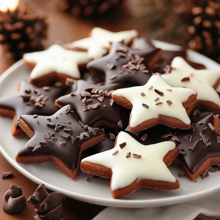 Dark Chocolate Dipped Shortbread Star Cookies on a platter